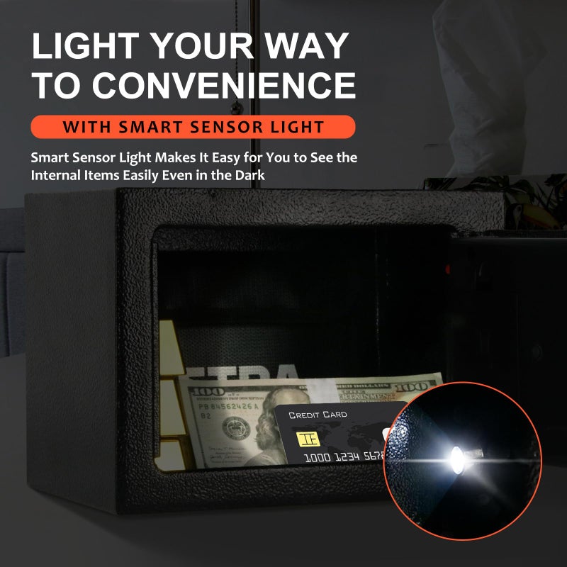 Bostra Fireproof Safe Box with Sensor Light & Fireproof Bag  Money Safe Box with Digital Keypad Security Safe Box for Home  0.23 Cubic Small Safe with Keys & Pass Code for Cash Jewelry Silver - Image 2